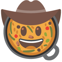 shallow pan of food and cowboy hat face