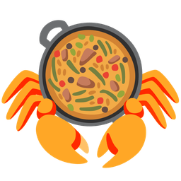 shallow pan of food and crab