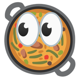 shallow pan of food and eyes