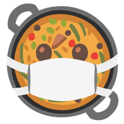 shallow pan of food and face with medical mask