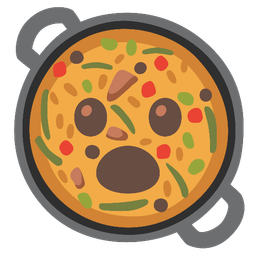 shallow pan of food and face with open mouth