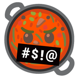 shallow pan of food and face with symbols on mouth