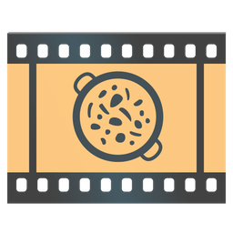 shallow pan of food and film frames