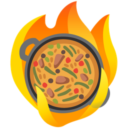 shallow pan of food and fire