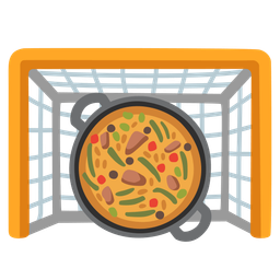 shallow pan of food and goal net