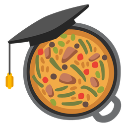 shallow pan of food and graduation cap
