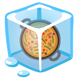 shallow pan of food and ice