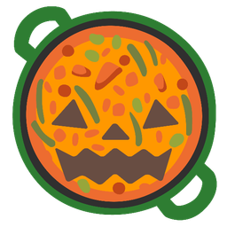 shallow pan of food and jack-o-lantern