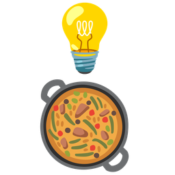 shallow pan of food and light bulb