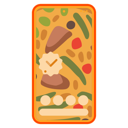 shallow pan of food and mobile phone