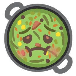 shallow pan of food and nauseated face