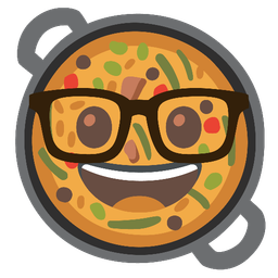 shallow pan of food and nerd face