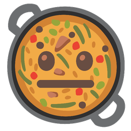 shallow pan of food and neutral face