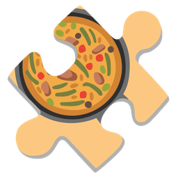 shallow pan of food and puzzle piece