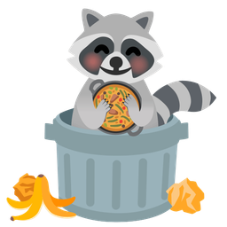 shallow pan of food and raccoon