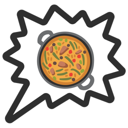 shallow pan of food and right anger bubble