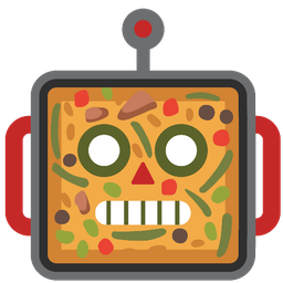 shallow pan of food and robot
