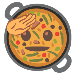 shallow pan of food and saluting face