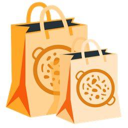 shallow pan of food and shopping bags