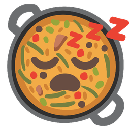 shallow pan of food and sleeping face