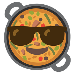 shallow pan of food and smiling face with sunglasses