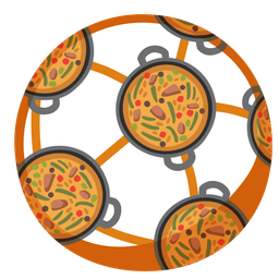 shallow pan of food and soccer ball