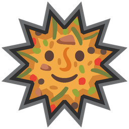 shallow pan of food and sun with face