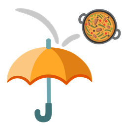 shallow pan of food and umbrella