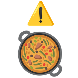 shallow pan of food and warning
