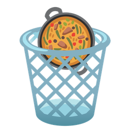 shallow pan of food and wastebasket