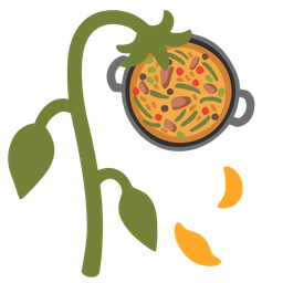 shallow pan of food and wilted flower