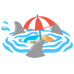 shark and beach with umbrella