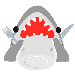 shark and fork and knife with plate