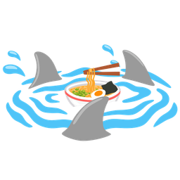 shark and steaming bowl