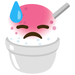 Shaved ice and Downcast face with sweat