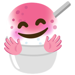 Shaved ice and Smiling face with open hands