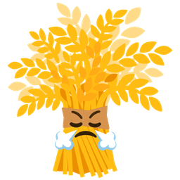 sheaf of rice and face with steam from nose