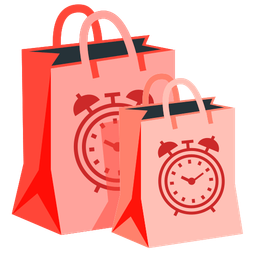 shopping bags and alarm clock