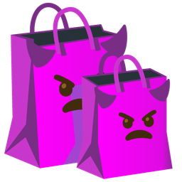 shopping bags and angry face with horns