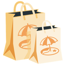 shopping bags and beach with umbrella
