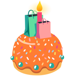 shopping bags and birthday cake