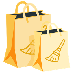 shopping bags and broom