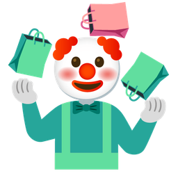 shopping bags and clown face