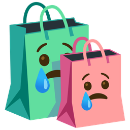 shopping bags and crying face