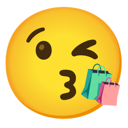 Shopping bags and Face blowing a kiss