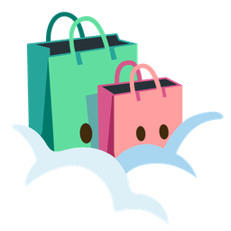 shopping bags and face in clouds