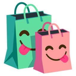 Shopping bags and Face savoring food