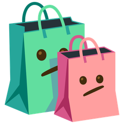shopping bags and face with diagonal mouth