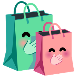 shopping bags and face with hand over mouth