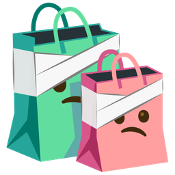 shopping bags and face with head-bandage